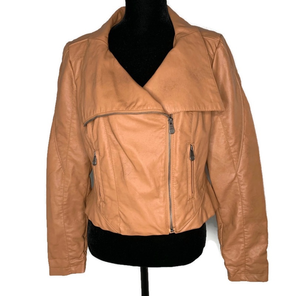 Nicole by Nicole Miller Vegan Moto Tan Jacket LG